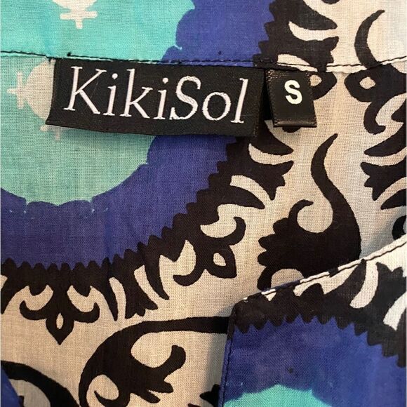KikiSol Sz S Black Blue Teal Geometric Print Lightweight Long Sleeve Swim Cover - Picture 6 of 7